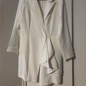 Women's Cream Ruffle-Front Blazer Jacket
